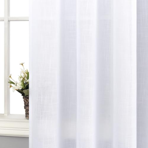 White Back Tab Linen Blend Sheer Curtains for Living Room 42x84 Inch Length - color: White, size: 42"W x 84"L (Pack of 2)