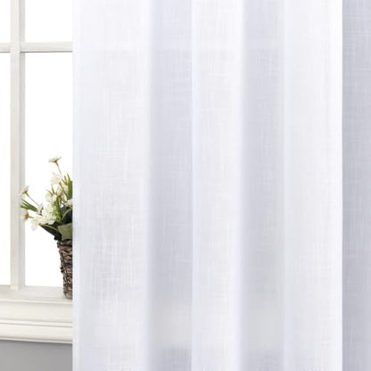 White Back Tab Linen Blend Sheer Curtains for Living Room 42x84 Inch Length - color: White, size: 42"W x 84"L (Pack of 2)