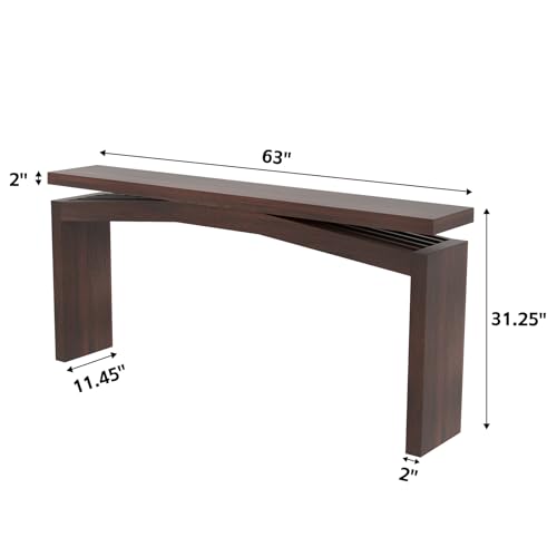 Modern Dark Brown Console Table for Living Room, 63 Inch | Vintage Wooden Entry Way Tables, Mid Century Behind Couch Table for Entrance, Hallway, Home, Apartment, Dark Brown - color: Dark Brown