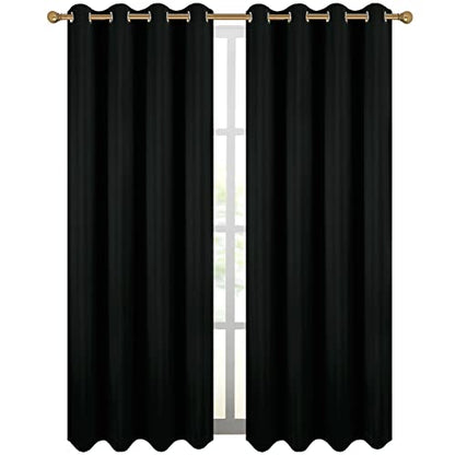 Diraysid Black Grommet Blackout Curtains for Bedroom Thermal Insulated Room Darkening Curtains Drapes, 52 x 95 inch, 2 Panels - color: Black, size: 52"W x 95"L (Pack of 2)