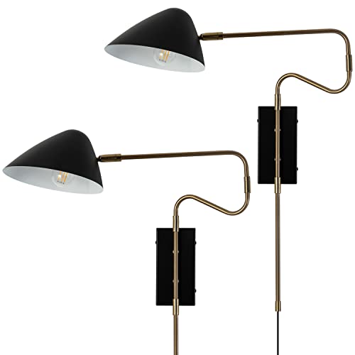 Modern Black Plug in Swing Arm Wall Sconces with Switch, Set of 2 | Adjustable Rotatable Wall Mount Lighting Fixture for Bedroom, Living Room Bedside Lamp Over Bed with On/Off Switch Cord - color: B-2 Pack