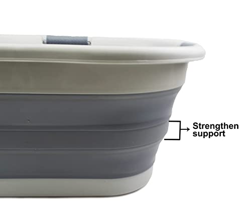 SAMMART 40L (10.5 gallon) Collapsible Plastic Laundry Basket - Foldable Pop Up Storage Container/Organizer - Portable Washing Tub - Space Saving Hamper/Basket (1, Grey/Dark Grey) - color: Grey/Dark Grey