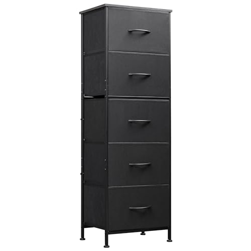 WLIVE Tall Dresser for Bedroom, 5 Drawer Dresser, Charcoal Black | 5 vertical fabric drawers, Tall vertical design, Bedroom or closet use, Dresser for small spaces, Chest of drawers - color: Charcoal Black