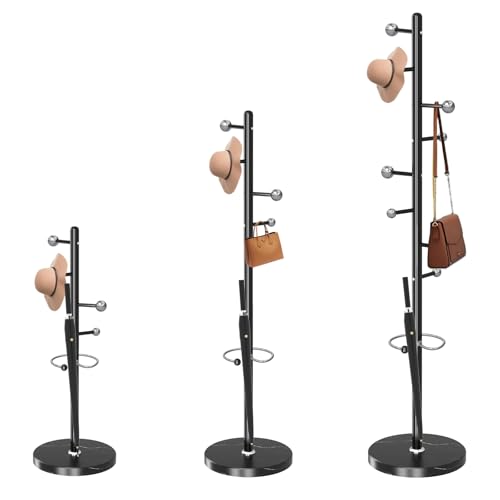 Coat Rack Stand, Black Metal Coat Rack Freestanding with 8 Hooks - color: Black-8 Ball Hooks