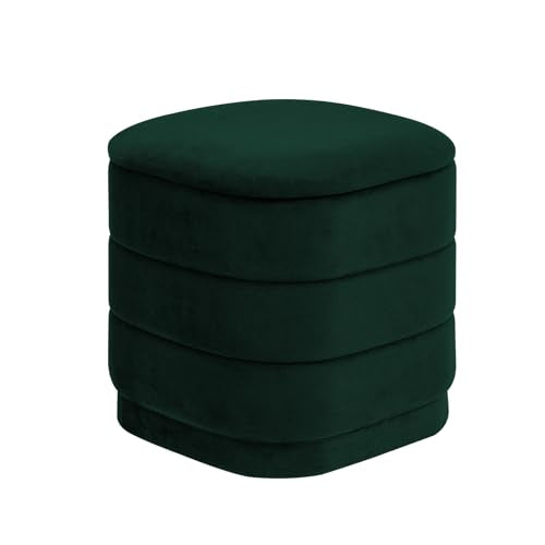 15" Velvet Storage Ottoman with Tray, Foldable Square Ottoman Footrest with Reversible Wood Lid, Collapsible Storage Footstool for Bedroom, Living Room, Dorm, Bottle Green - color: Bottle Green, size: 15"D x 15"W x 15"H