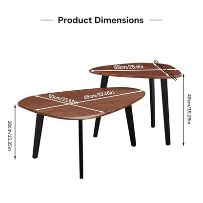 Nesting Coffee Table Set of 2-Mid Century Modern Coffee Table | Guitar Pick Stacking Tables with Solid Wood Legs,Small Coffee Tables for Small spaces,Living Room,Balcony - color: Walnut