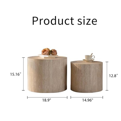 18.9" Nesting Coffee Table Set of 2, Modern Round Coffee Tables Circle Center Table for Living Room Apartment Small Space, Accent End Table Set, No Assembly (Amber) - color: 18.9" White Wood Grain