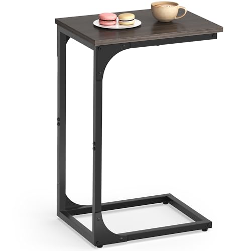 VASAGLE C-Shaped End Table, Small Sofa Side Table with Metal Frame | for Couch, Living Room, Bedroom, Bedside, Chestnut Brown and Black, BARNET Collection ULET350B74 - color: Chestnut Brown + Black