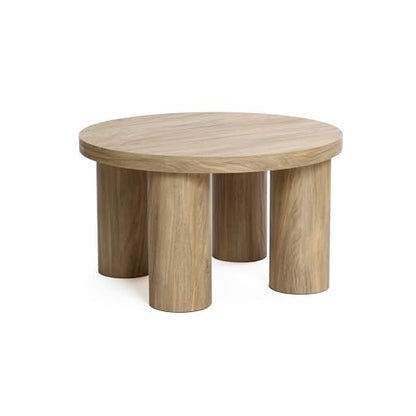 LuxenHome 27.5" Small Round Coffee Table with 4 Pillar Legs | Accent Center Table with 4 Sturdy Pillar Legs, Modern Farmhouse Style, Low-Profile Design - color: Dark Oak-l