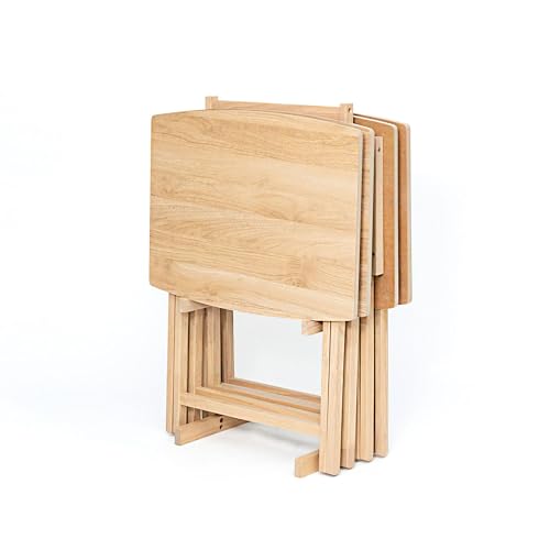 PJ Wood XL Oversize Tray Table, Natural Wood, 5-Pack | 33.2 lb Capacity, Rectangular Shape, Foldable Design, Space-Saving Storage