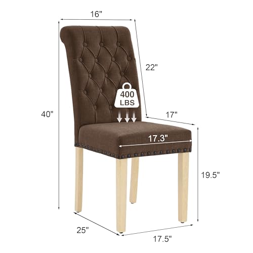 adochr Linen Dining Chairs Set of 4, Armless Parsons Chairs,Dark Brown | Wooden Legs & Tufted Buttons, Upholstered Dining Room Chair for Kitchen/Dining Room/Living Room - color: Dark Brown, size: 4PCS