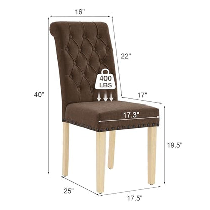 adochr Linen Dining Chairs Set of 4, Armless Parsons Chairs,Dark Brown | Wooden Legs & Tufted Buttons, Upholstered Dining Room Chair for Kitchen/Dining Room/Living Room - color: Dark Brown, size: 4PCS