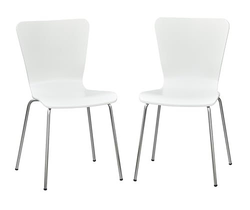 Pisa Modern Bentwood Stackable Dining Chairs Set of 2, Scratch-Resistant, Retro Hourglass Design, Chrome Metal Legs, Unique Kitchen and Dining Room Furniture, White - color: White