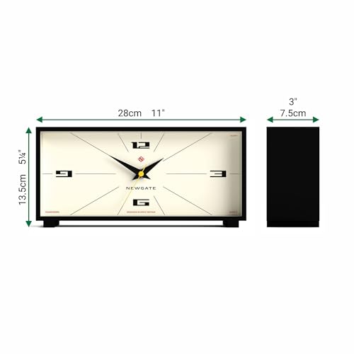NEWGATE® Thunderbird Desk Clock | Retro Contemporary Rectangular Design | Black | Modern mid-Century Style for Desk, Mantel, Table top or Shelf - color: Black