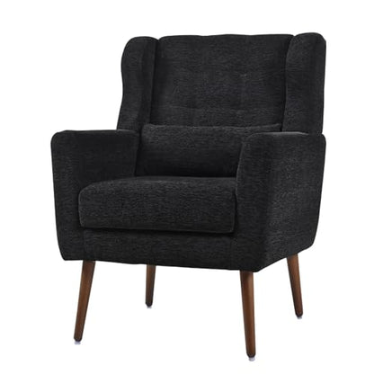 Modern Accent Chair, Upholstered Armchair with Pillow, Fabric Single Sofa Chair with Lounge Seat Solid Wood Legs Accent Chair for Living Room Bedroom Small Spaces(Black) - color: Black, size: Set of 1