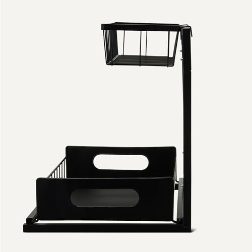 Amazon Basics L-Shape Under Sink Storage Pull Out Cabinet Organizer, Space-Saving Design, Durable and Rust-Resistant, Black, Pack of 2