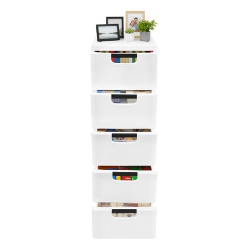 Modern Drawers, 5 Tier Storage Tower with 6 Drawer and 4 Wheels, Storage Organizer Rack, Movable Storage Tall Small Cabinet for Rooms, Sofa, Cabinet (Pure White) - color: Pure White