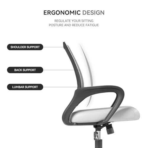 Office Chair, Ergonomic Mid-Back Mesh Desk Chair, White | Lumbar Support, Adjustable Height, Rolling Wheels, Comfy Armrest, For Work, Study, Gaming - color: White