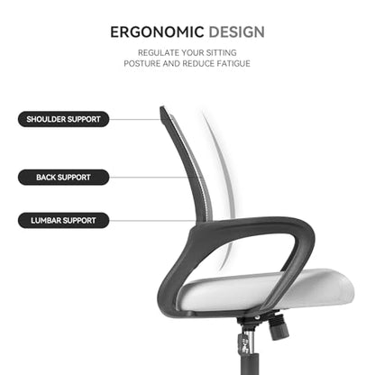 Office Chair, Ergonomic Mid-Back Mesh Desk Chair, White | Lumbar Support, Adjustable Height, Rolling Wheels, Comfy Armrest, For Work, Study, Gaming - color: White
