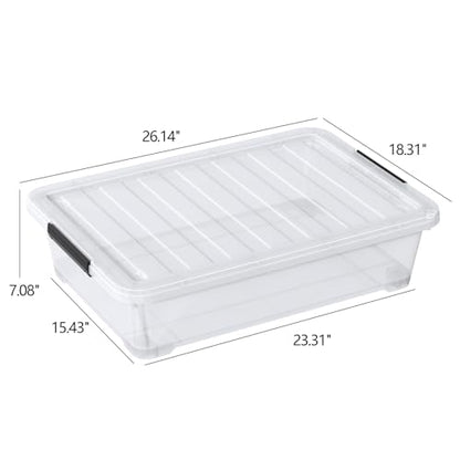 Under Bed Storage Bins With Wheels, 40 Quart, 3 Pack | Clear Plastic Rolling Storage Containers With Lids, Low Profile Space Saver for Clothes, Shoes, Blankets - size: 40 Quart