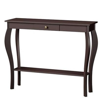ChooChoo 47 Inch Narrow Console Table with Drawer, Chic Accent Sofa Entryway Table with Shelves for Entryway, Living Room, Hallway, Espresso - color: Espresso, size: 11.8"D x 47.2"W x 31.4"H