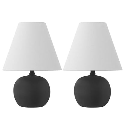 JONATHAN Y Asher 18.25" Gourd LED Table Lamp, Matte Black, Set of 2 | Scandinavian Minimalist Style, White Linen Shade, Resin Metal Base, Bedside Nightstand, Rotary Switch, LED Bulbs Included - color: Matte Black
