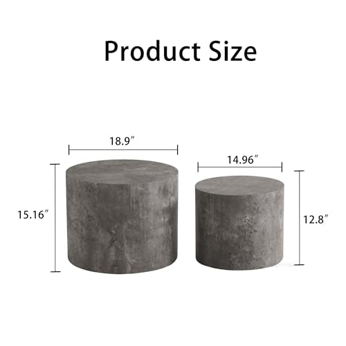 Nesting Coffee Table Set of 2, Matte Grey Round Wooden Coffee Tables Modern Circle Center Table for Small Space Living Room Bedroom Accent End Side Table, No Assembling (Stone Gray) - color: 18.9" White