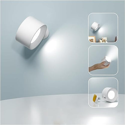 Deyagoo LED Wall Sconce, Rechargeable Wall Light with Remote-White | 3 Colors, Dimmable, Magnetic Rotating Head, 360 Degree Rotate - color: A-White
