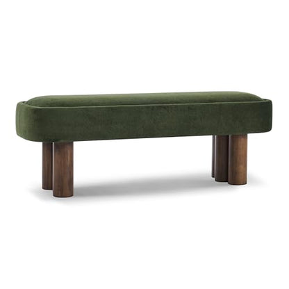 Merax 51.5" Indoor Fabric Dining Bench with Walnut-Finished Rubberwood Legs – Upholstered Seating Bench for Kitchen, Dining Room or Living Space, Supports Up to 250 lbs,Green