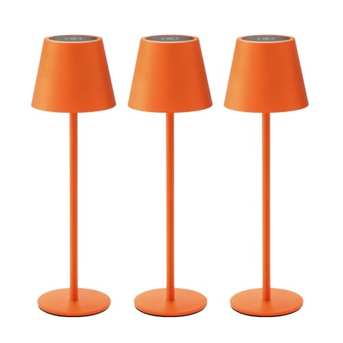 3 Pack Cordless Table Lamp, Portable Battery Operated Lamp with 3 Color Temps and Stepless Dimming, Rechargeable Table Lamp for Dinner, Desk, Cafe, Outdoor (Orange) - color: Orange, size: 3 Pack