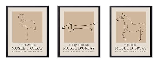 Poster Master 3-Piece Vintage Poster - Retro Animals Print - One Line Sketch Art - Minimal Gift for Men, Women, Animal Lover - Abstract Wall Decor for Bedroom, Office - 11x14 UNFRAMED Wall Art - color: Style-06, size: 11"L x 14"W