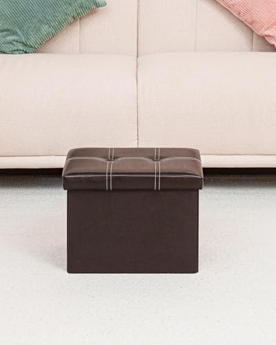 B FSOBEIIALEO Folding Storage Ottoman Cube, Faux Leather Footrest Seat Coffee Table, Brown 16.5"x12.6"x12.6" - color: Brown 16.5"x12.6"x12.6"