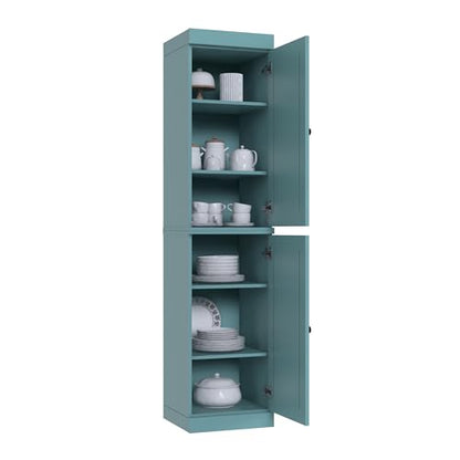 Solid Wood Kitchen Pantry - Narrow Storage Cabinet - Raised Panel Doors, Adjustable Shelves, Aqua, 16.5" Wide x 71.5" Tall, 100% Eco-Friendly Wood, Modular Pantry Cabinet Systems - color: Aqua, style: Raised Panel Doors