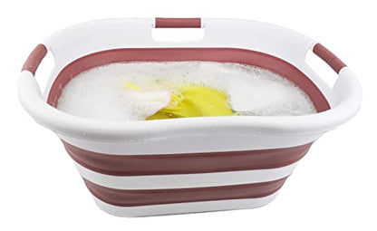 SAMMART 40L (10.5 gallon) Collapsible Plastic Laundry Basket - Foldable Pop Up Storage Container/Organizer - Portable Washing Tub - Space Saving Hamper/Basket (1, White/Dusky Pink) - color: White/Dusky Pink