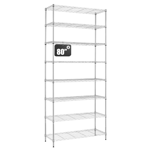 Finnhomy 8-Tier Wire Shelving Unit Adjustable Steel Wire Rack Shelving, Pantry Shelves for Storage, Metal Garage Shelves with NSF Certified,14x36x80 Inches, Chrome - color: Chrome, size: 14x36x80