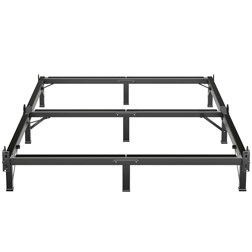 MAF Metal Bed Frame King 8 Inches for Box Spring, 9-Legs Support Basics | Foldable Design, Tool-Free, Metal Bed Base, Headboard Attachable, Double Triangular Support, Easy Assembly, Noise Free, Black - color: Black, size: King