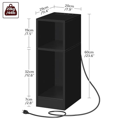 MAHANCRIS Narrow Nightstand, Narrow End Table with Charging Station, Skinny Bedside Table for Small Spaces, Mid Century Modern Night Stand for Bedroom, Living Room, Black ETBK30E01 - color: Black