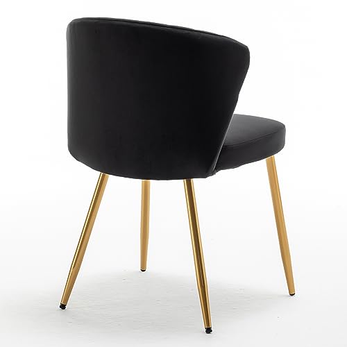GDFStudio 30.71" Modern Velvet Accent Chair, Comfy Lounge Chair, Upholstered Side Chair with Channel Tufted Back, Gold Metal Legs, Armless Reading Chair for Living Room Bedroom Small Spaces, Black - color: Black + Polyester