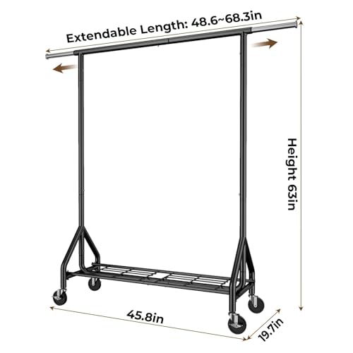 HYSEYY Heavy Duty Clothes Rack Load 450 LBS, Metal Garment Rack, Standing Rolling Clothing Rack for Hanging Clothes with Sturdy Wheels & Shelves, Portable Closet Wardrobe Rack,Black - color: Black
