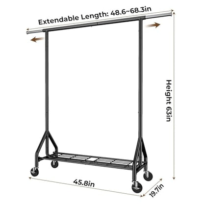 HYSEYY Heavy Duty Clothes Rack Load 450 LBS, Metal Garment Rack, Standing Rolling Clothing Rack for Hanging Clothes with Sturdy Wheels & Shelves, Portable Closet Wardrobe Rack,Black - color: Black