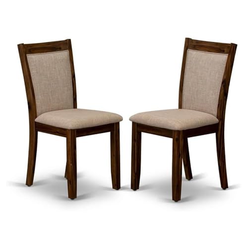 East West Furniture MZCNT04 Monza Modern Parson Dining Chairs - Light Tan Linen Fabric Upholstered Chairs, Set of 2, Antique Walnut - color: Mzcnt04