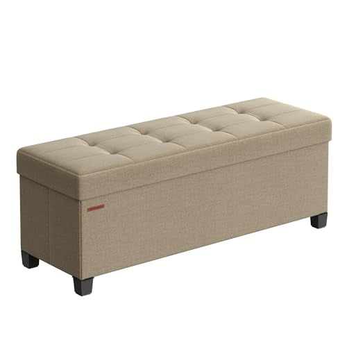 SONGMICS Storage Ottoman Bench, Foldable Foot Rest with Legs | End of Bed Bench, Storage Chest, 43.3 x 15 x 15.8 Inches, Load up to 661.4 lb, Tan, MELISA Collection ULSF018K01 - color: Camel Brown, style: without Flipping Lid