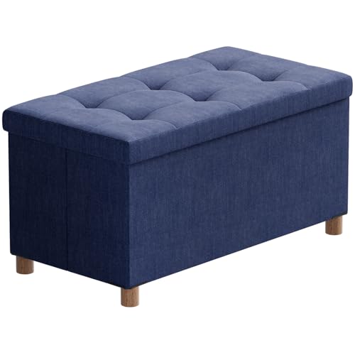 BRIAN & DANY 30 Inches Folding Storage Ottoman Bench, Ottoman with Storage Bench for Bedroom, Living Room, Entryway, Foot Rest with Legs, Blue - color: Blue, size: 15"D x 30"W x 15"H