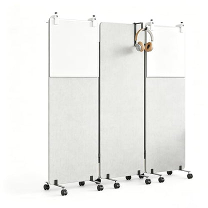 3 Panel Soundproof Room Divider W/Wheels, Office Divider with Whiteboard | 66" H with Detachable Whiteboard/Clips/Hooks/Pushpins,Wheeled Room Dividers, Easy to Move,For Conference Room Partitions - color: Grey, size: 3-Panel-with Board
