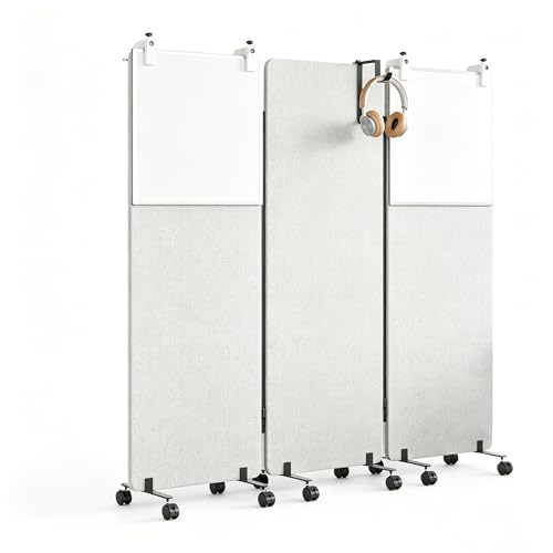 3 Panel Soundproof Room Divider W/Wheels, Office Divider with Whiteboard | 66" H with Detachable Whiteboard/Clips/Hooks/Pushpins,Wheeled Room Dividers, Easy to Move,For Conference Room Partitions - color: Grey, size: 3-Panel-with Board