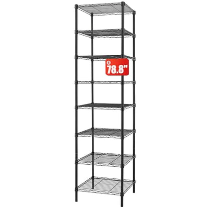 Finnhomy Heavy Duty 8 Tier Wire Shelving, 18x18x78.8 inches 8 Shelves Storage Rack with Thicken Steel Tube, Pantry Shelves for Storage, Adjustable Metal Shelving Unit, NSF Certified, Black - size: 78.8"H-Black