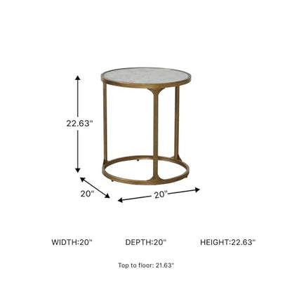 Signature Design by Ashley Korajane Round End Table, Gold, 20 Inch | 20x20x23 in round end table, 21.63 in under table space, Faux marble tempered glass top, Antique gold metal frame - color: Antique Gold