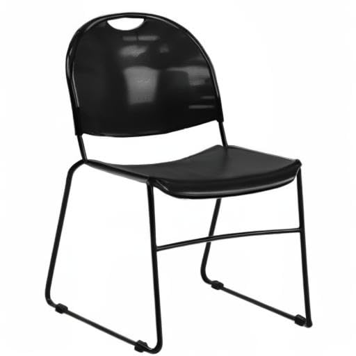 Flash Furniture Hercules Series Plastic Compact Lobby Chairs with Curved Back, Ergonomic Stacking Chairs for Waiting Rooms/Offices, Set of 4, Black | Powder Coated, 880 LBS. Weight Capacity