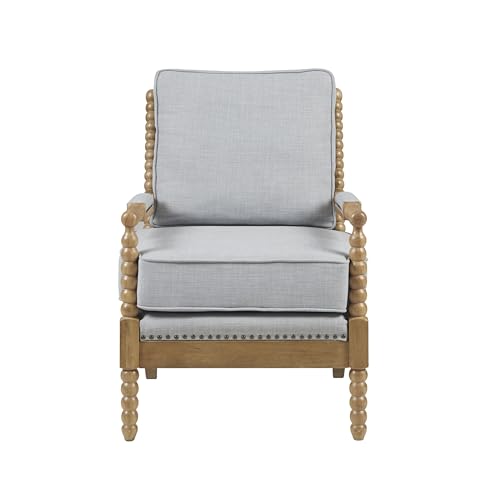 Madison Park Donohue Midcentury Modern Accent Chairs Padded Solid Wood Armrest and Frame Oakwood Finish, Upholstered Seat, Bedroom, Family or Living Room, 25.5" W x 32" D x 35.75" H, Light Blue - color: Light Blue