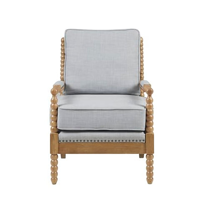 Madison Park Donohue Midcentury Modern Accent Chairs Padded Solid Wood Armrest and Frame Oakwood Finish, Upholstered Seat, Bedroom, Family or Living Room, 25.5" W x 32" D x 35.75" H, Light Blue - color: Light Blue